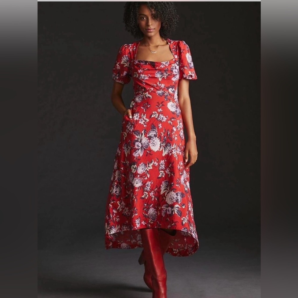 Maeve Red Floral High Low Dress